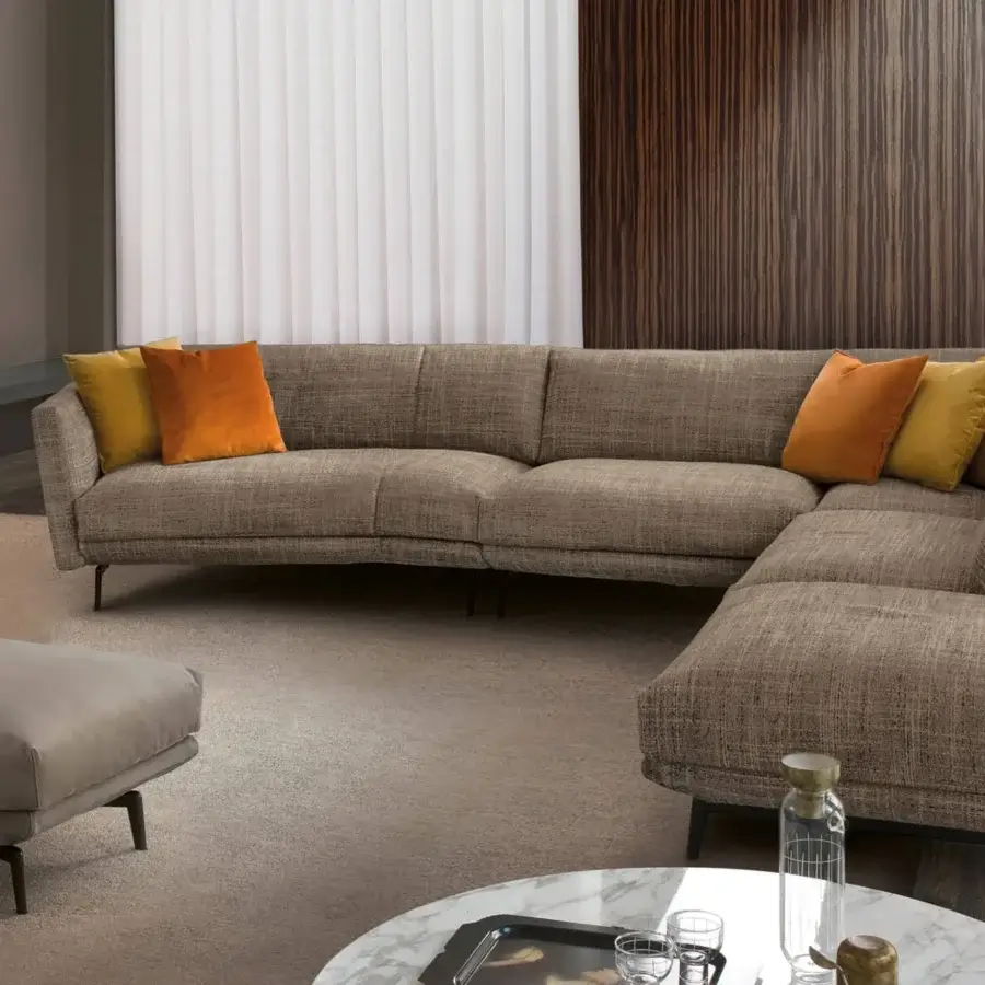 Captivating CTS Salotti Urban sectional with neutral taupe textured textile and sleek aluminum feet