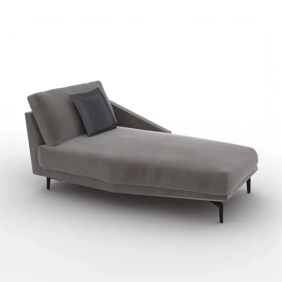 Exceptional CTS Salotti Urban chaise lounge with muted gray textile upholstery and sleek dark aluminum legs