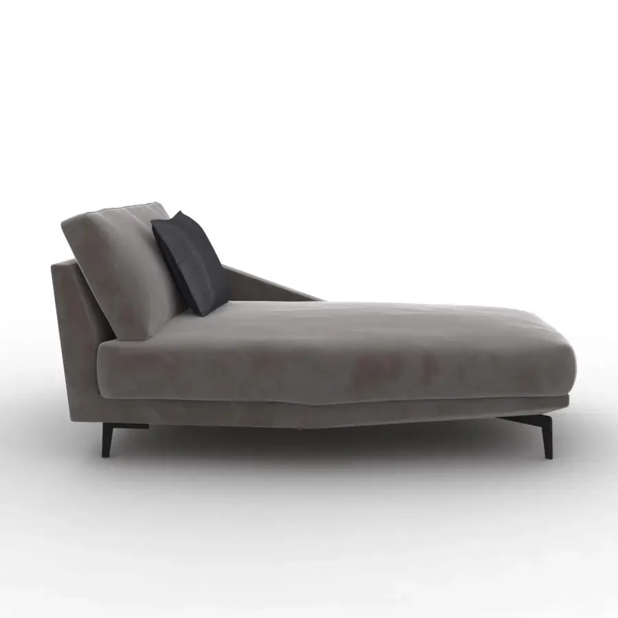 Lavish CTS Salotti Urban chaise lounge with light gray textile upholstery and sleek aluminum legs