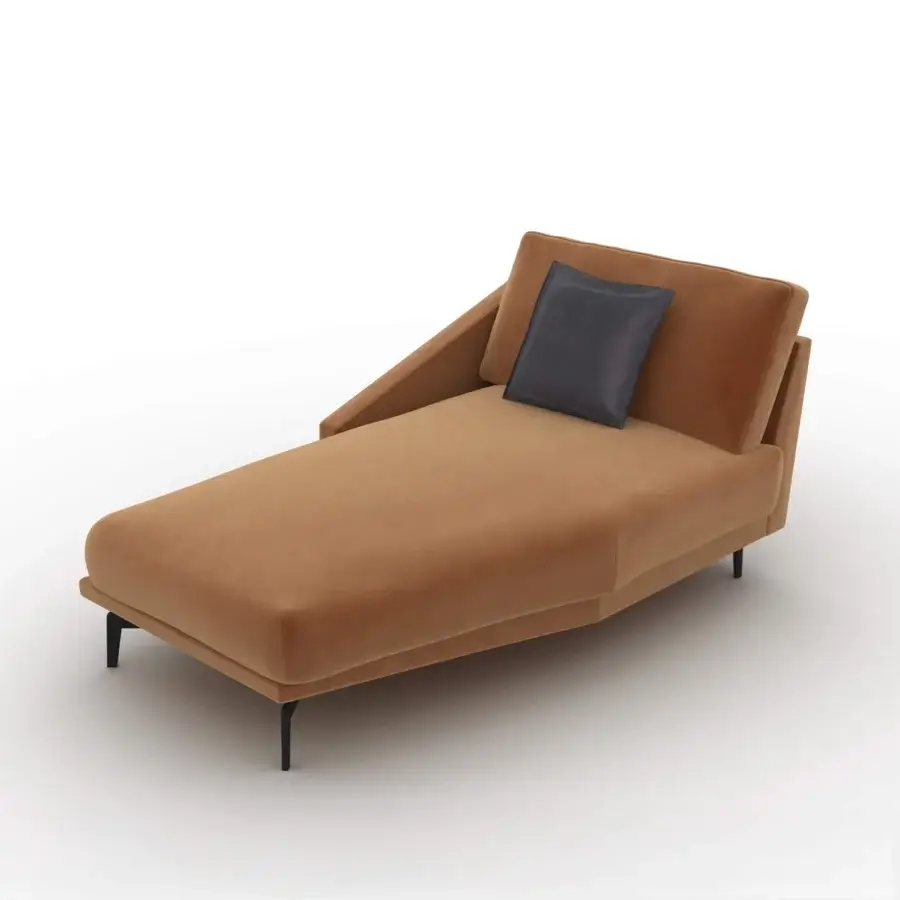 Exceptional CTS Salotti Urban chaise lounge with plush golden-brown textile upholstery and dark aluminum legs crafted from solid fir and plywood
