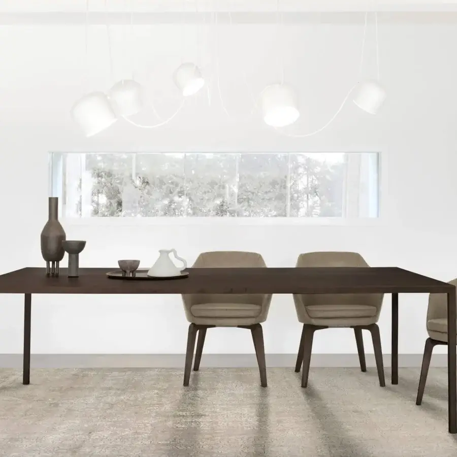 Superior CTS Salotti Anna armchair upholstered in textured neutral beige fabric with a natural stained ash wood base