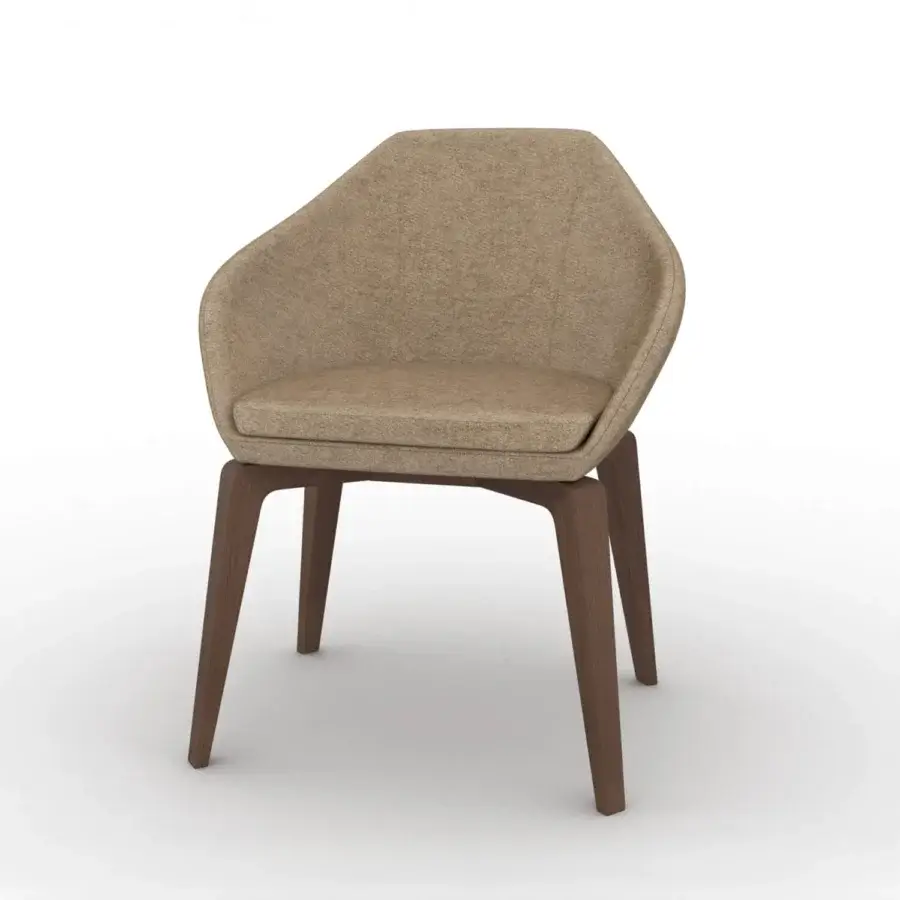 Distinguished CTS Salotti Anna armchair upholstered in textured beige fabric with a natural stained ash wood base
