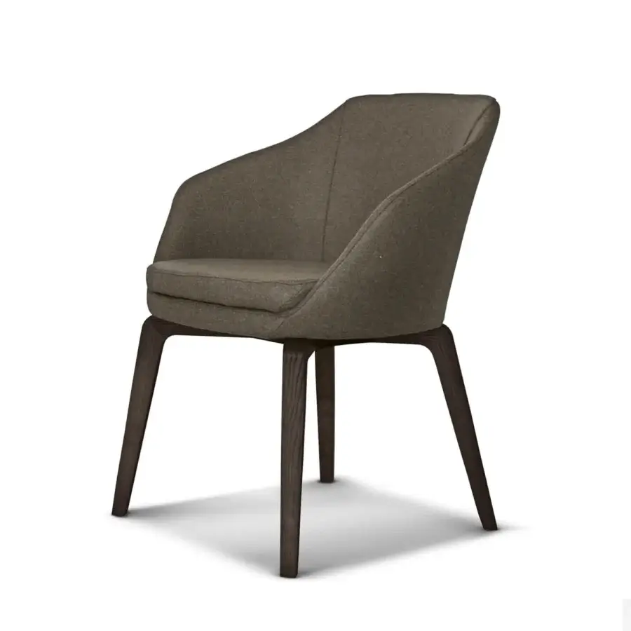 Distinguished CTS Salotti Anna armchair upholstered in lavish fabric with natural stained ash wood base