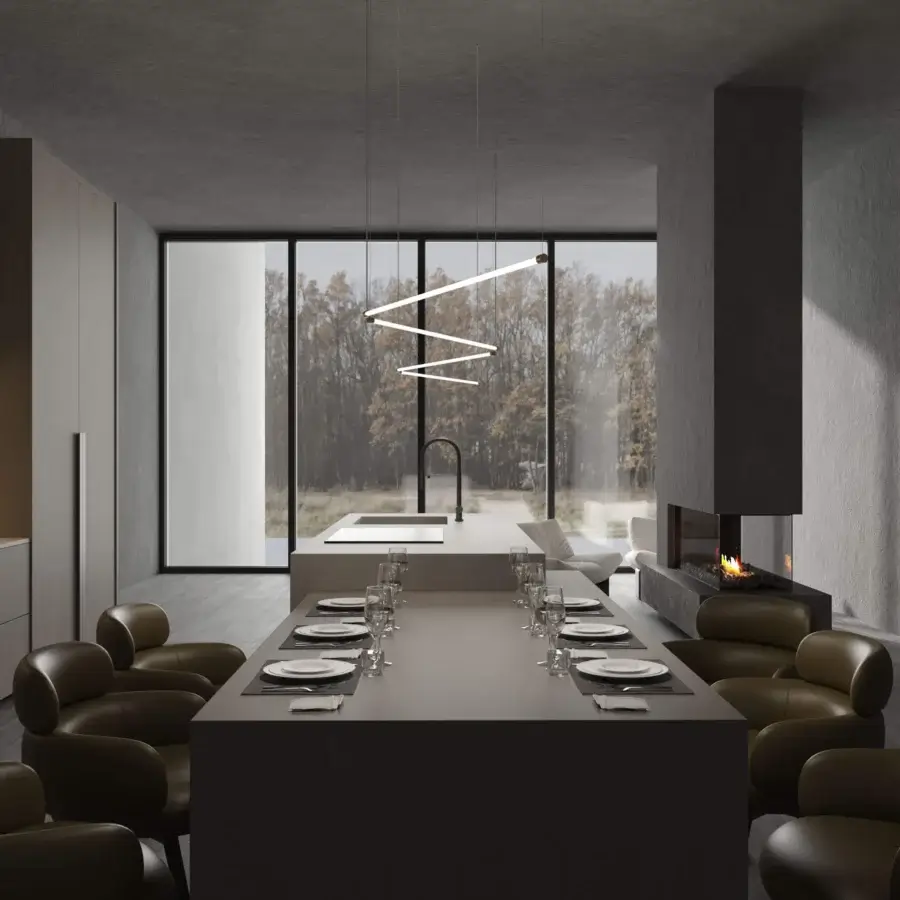Superior Stillux The Line suspension lamp with linear LED elements and charcoal toned finish delivers uniform soft illumination