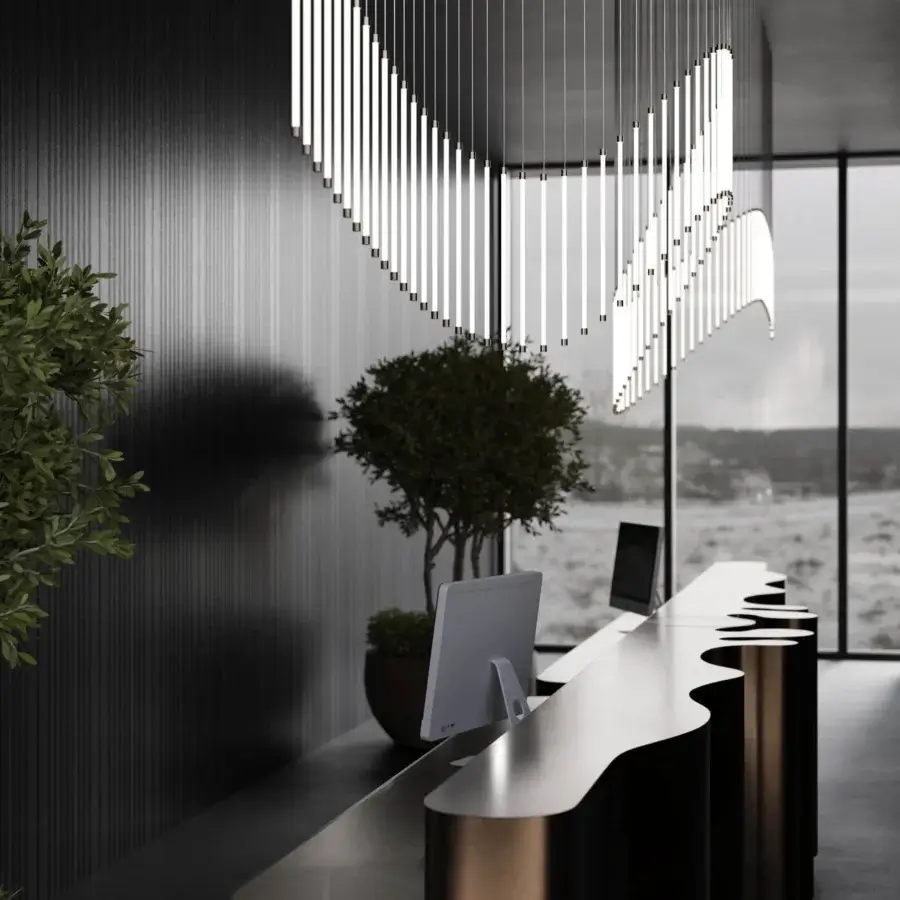 Superior Stillux Line 15 suspension lamp with vertical LED tubes in muted bronze/gold tone crafted in Italy