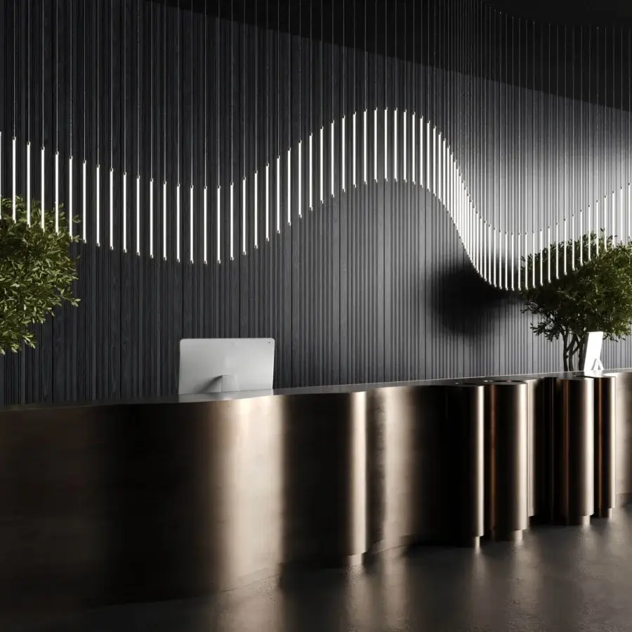 Exceptional Stillux Line 15 suspension lamp with vertical LED tubes in warm bronze and golden tones crafted in Italy