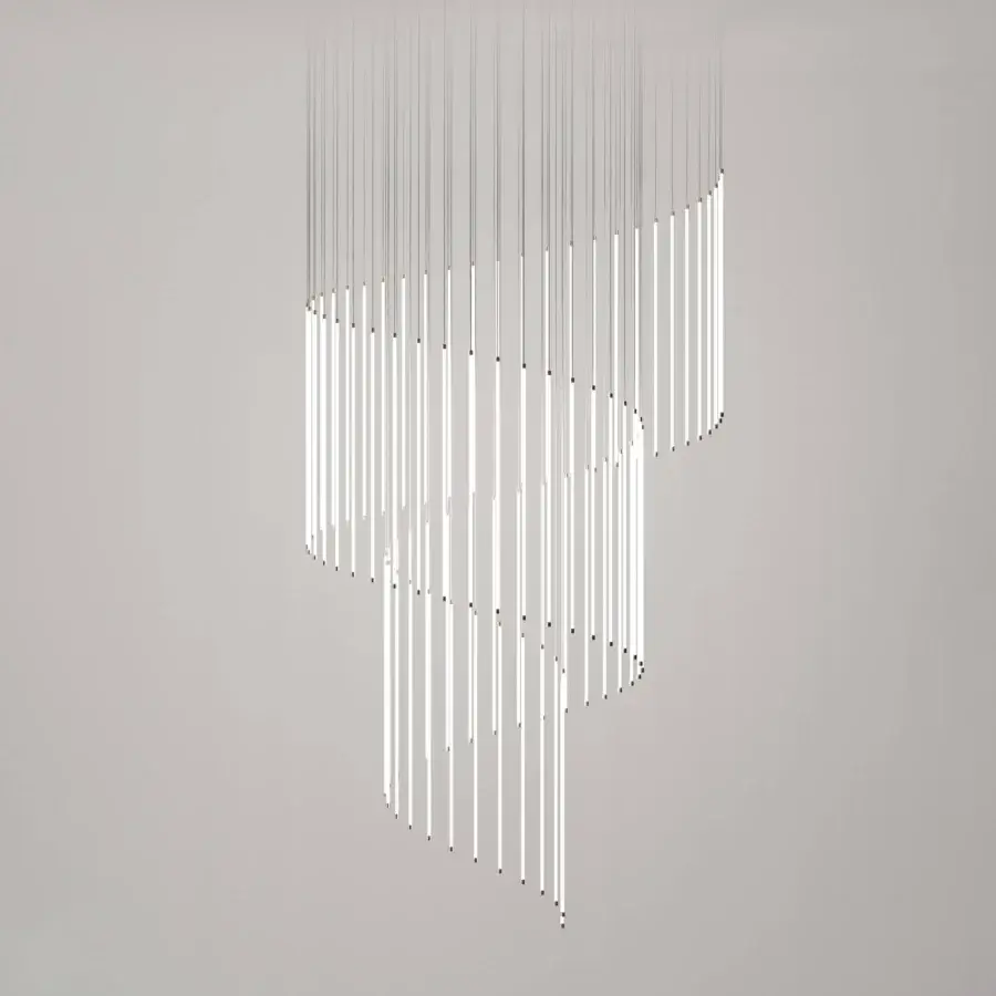 Captivating Stillux Line 16 suspension lamp with seventy-five vertical LED tubes in satin gray metal crafted in Italy