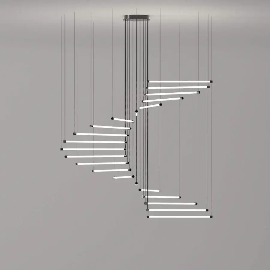Superior Stillux Line 17 suspension lamp with horizontal LED tubes crafted in matte black metal for gentle illumination