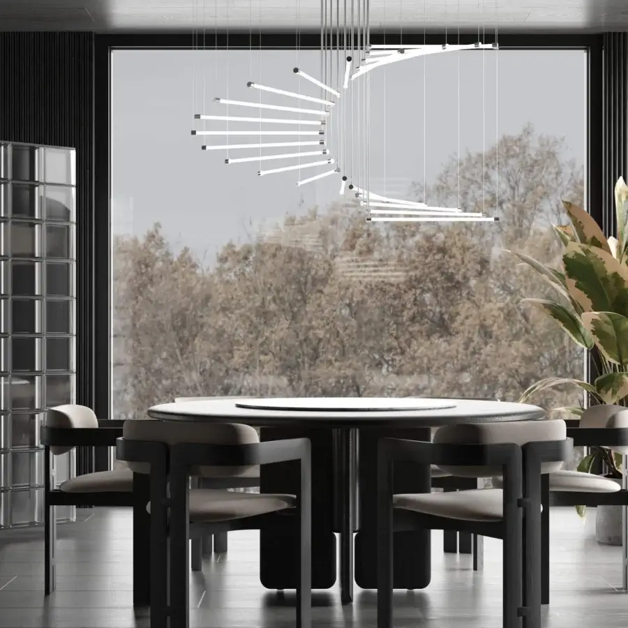 Elegant Stillux Line 17 suspension lamp with twenty-one horizontal LED tubes and charcoal toned finish crafted in Italy
