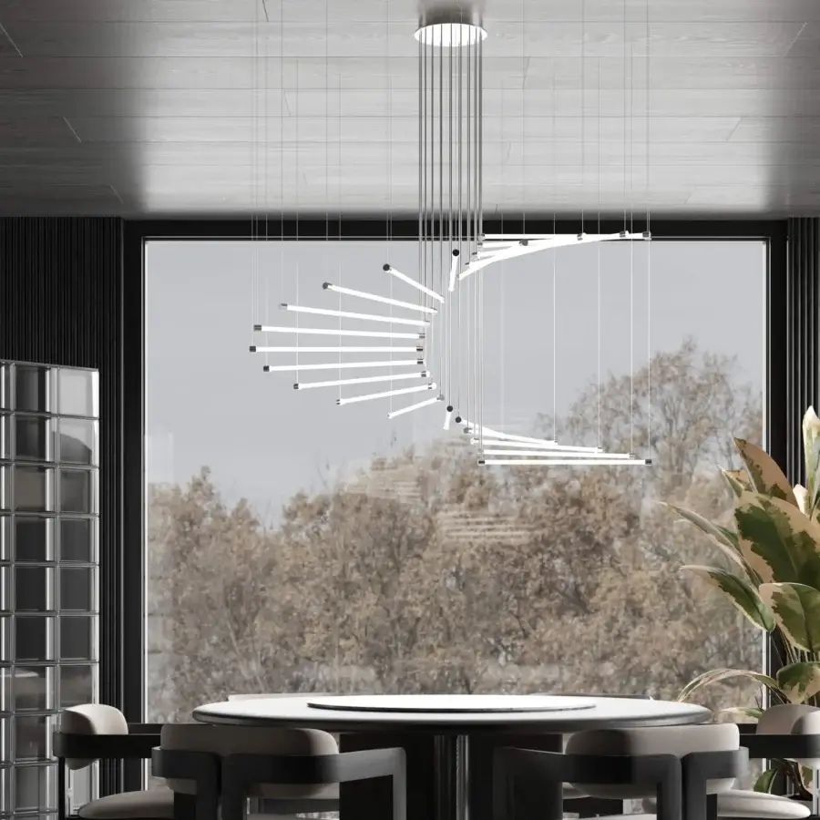 Exceptional Stillux Line 17 suspension lamp with twenty-one horizontal LED tubes crafted in matte white metal