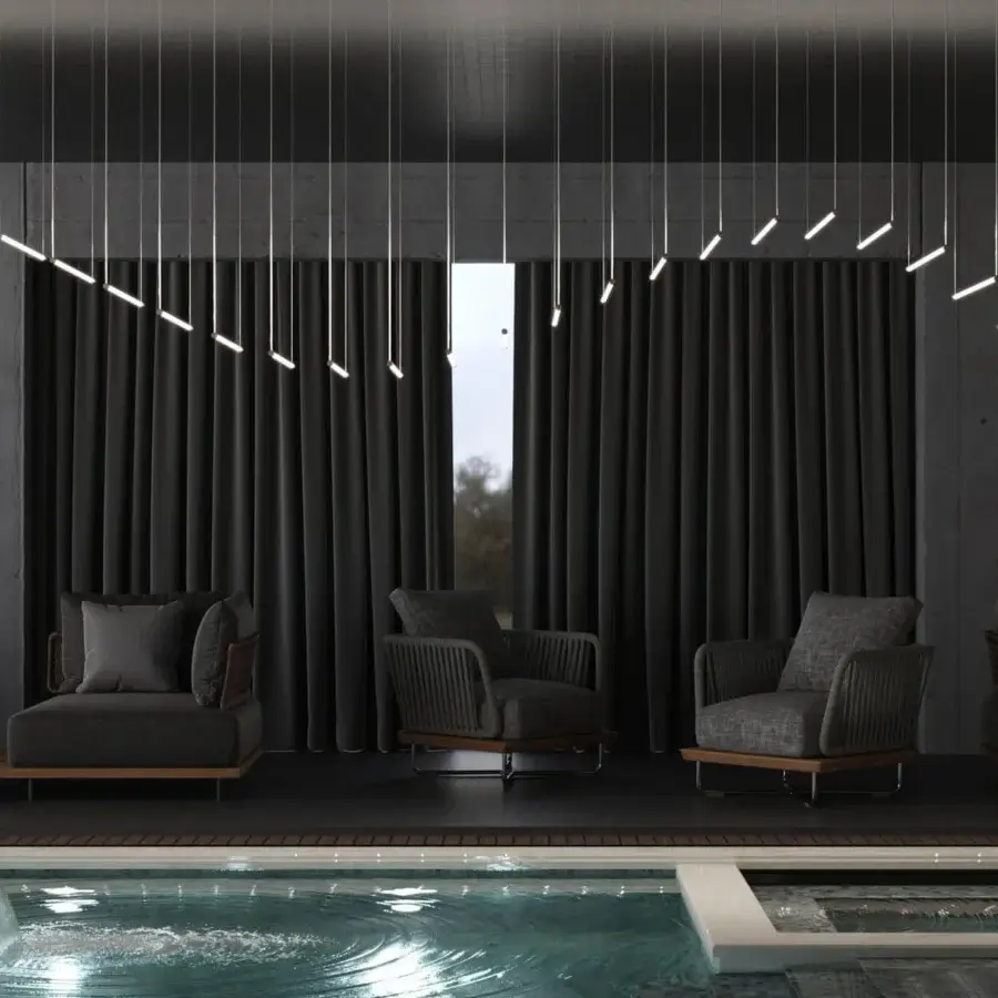 Distinguished Stillux Line 19 suspension lamp crafted in Italy with horizontal LED tubes and dark gray textile construction