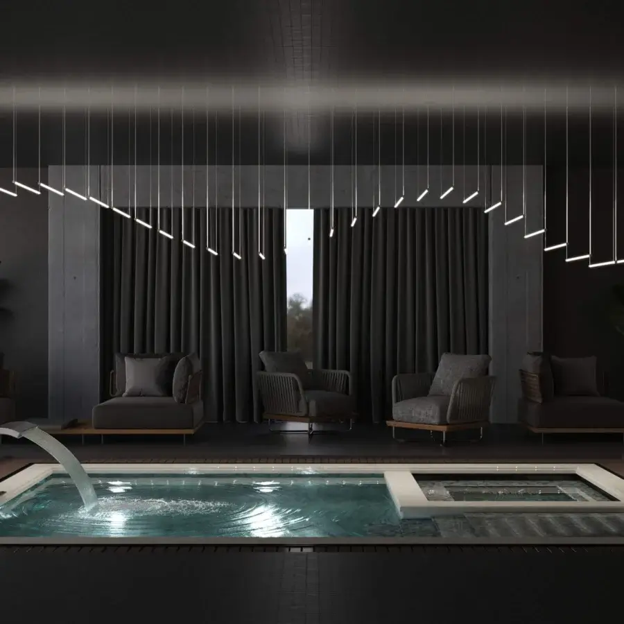 Superior Stillux Line 19 suspension lamp delivers soft illumination through horizontal LED tubes with a sleek Italian build
