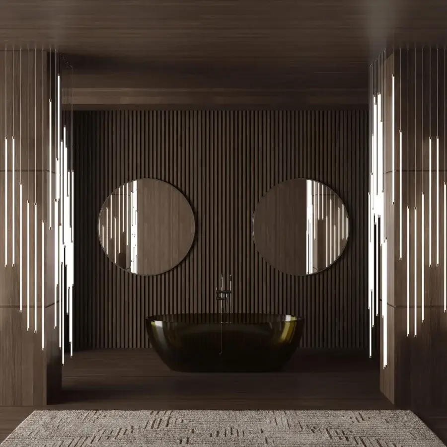 Distinguished Stillux Line 20 suspension lamp built with glossy deep brownish-black tubes delivers rhythmic illumination