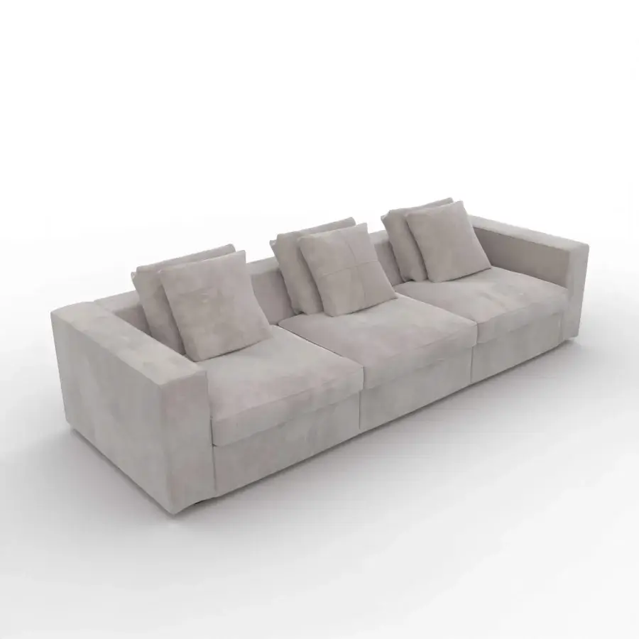 Exceptional CTS Salotti Clay Square sofa with muted gray textured fabric upholstery and stained beech base