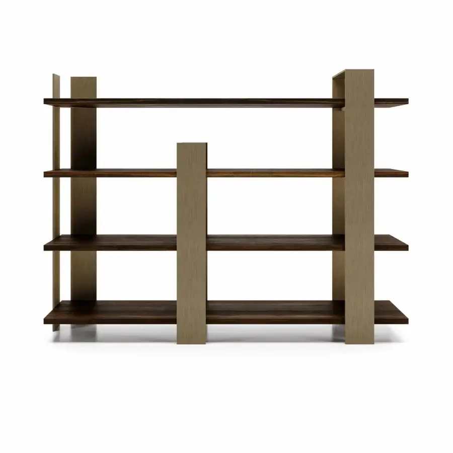 Superior Dallagnese Kyoto bookcase crafted in light beige wood with contrasting dark brown veneer shelves
