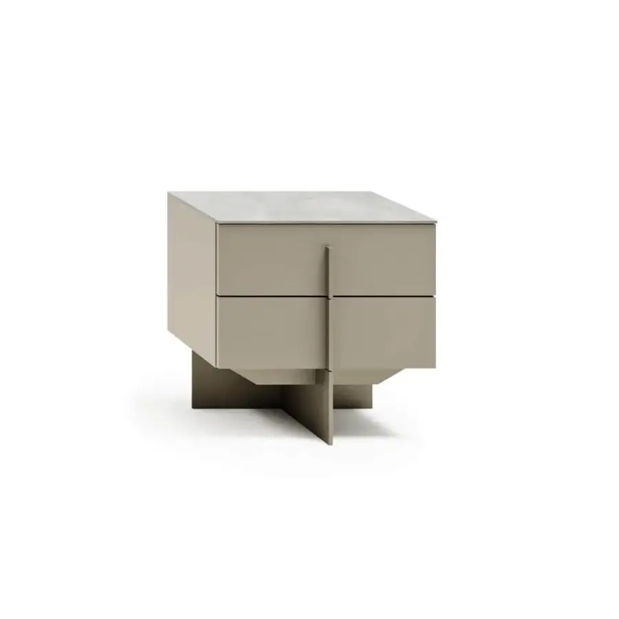 Exceptional Dallagnese Katana nightstand crafted with warm gray stoneware and matte finish wood cabinet