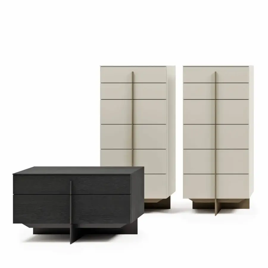 Distinguished Dallagnese Katana dresser crafted in light beige wood with dark accents and a satin finish