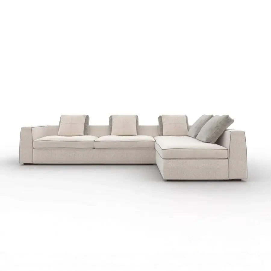 Superior CTS Salotti Clay sectional upholstered in textured light beige textile with contrasting piping and removable cover
