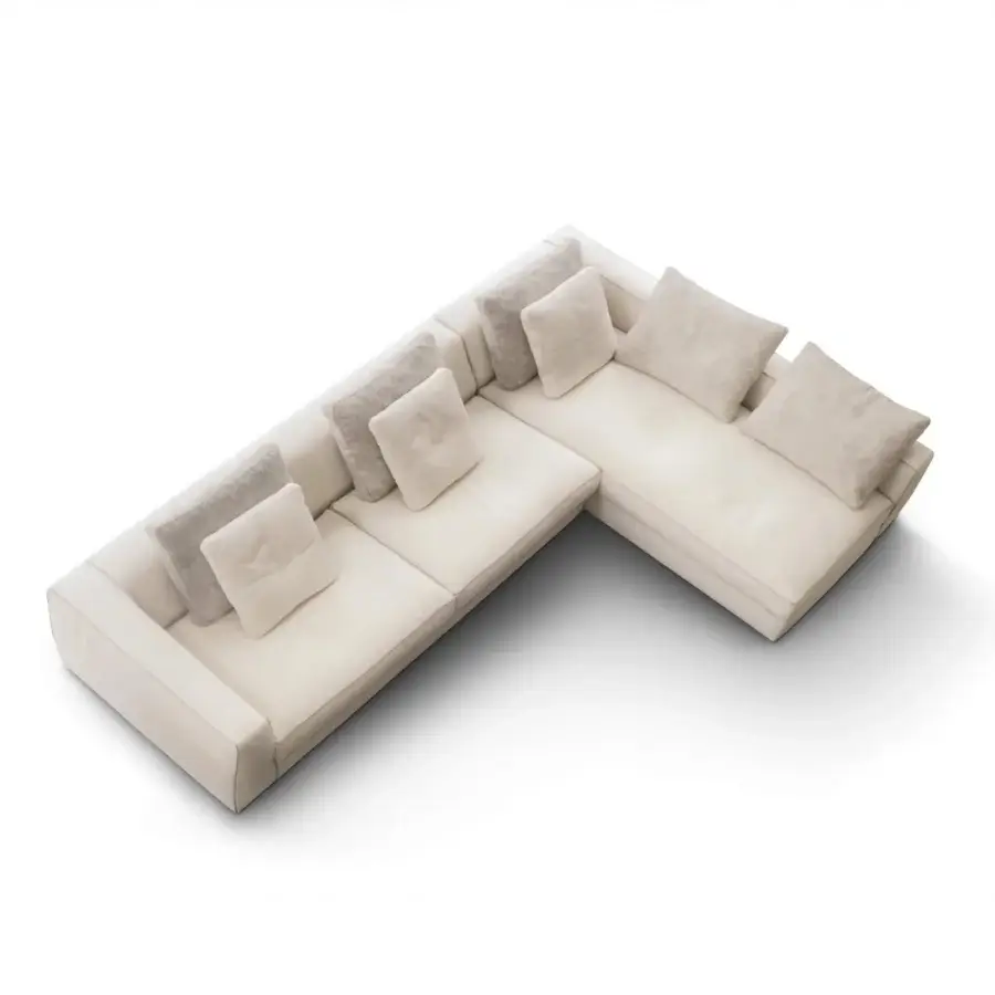 Exceptional CTS Salotti Clay sectional upholstered in soft textured off-white fabric with elegant contrasting piping