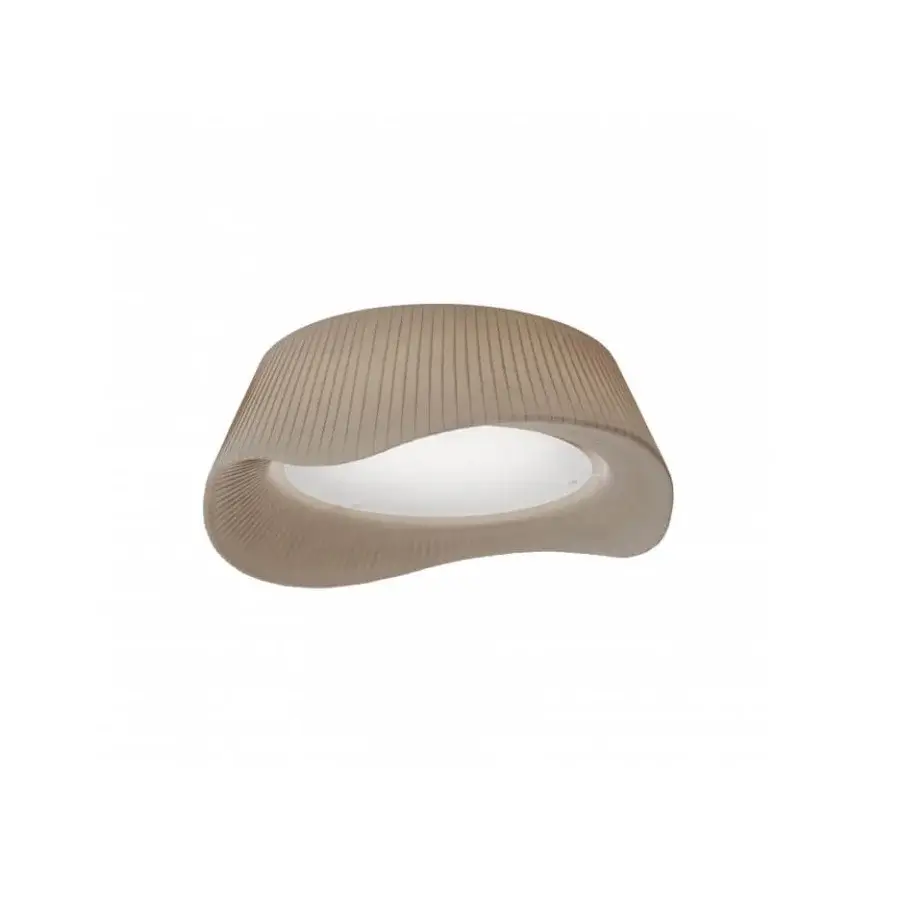 Exceptional Modo Luce Cocò Demi ceiling lamp with wave-like silhouette crafted in warm beige pleated fabric and opal plex diffuser