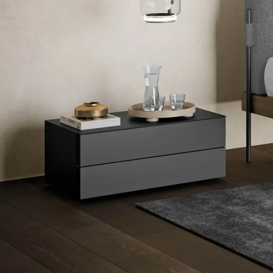 Architectural Dallagnese Lama nightstand in dark gray with seamless drawer fronts and matte finish