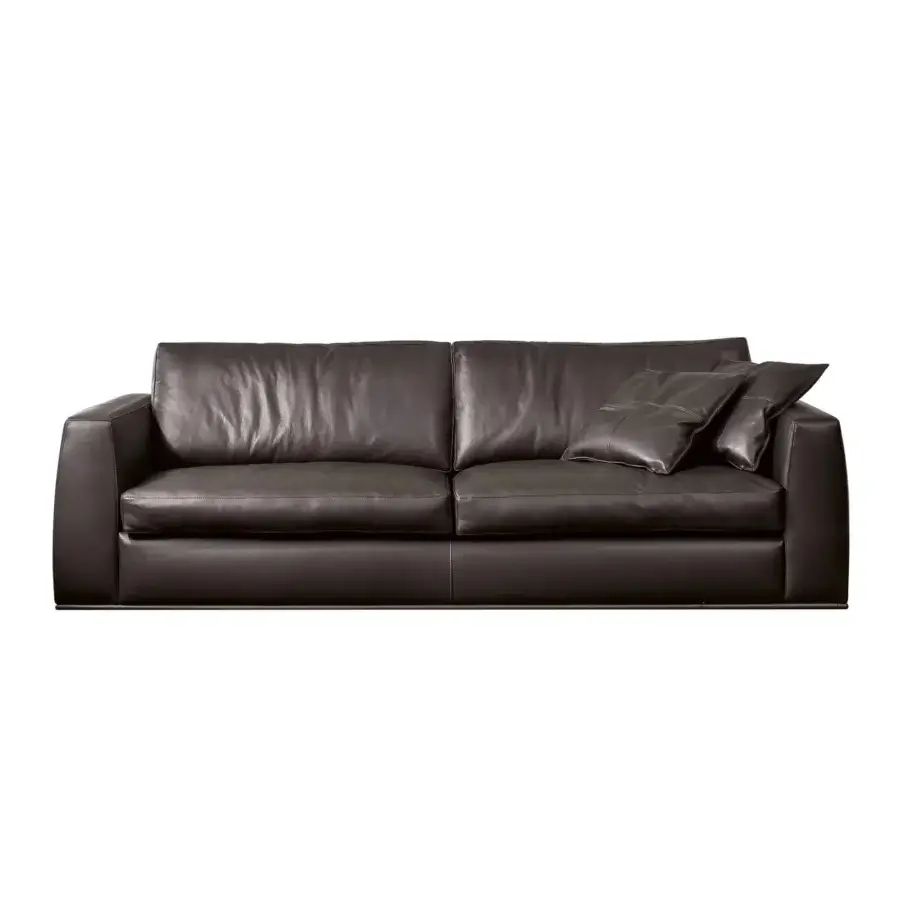 Exceptional CTS Salotti Andy sofa in dark brown leather with a sleek tubular aluminium base crafted in Italy