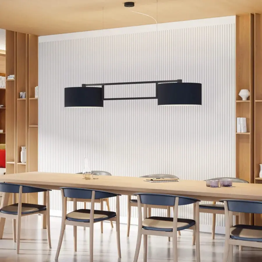 Distinguished Modo Luce Gregory suspension lamp with lightweight metal structure and Kvadrat, wool, or cotton lampshade crafted in Italy