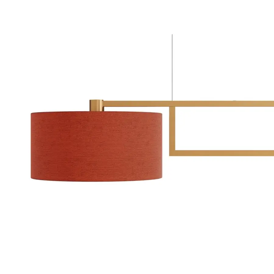 Superior Modo Luce Gregory suspension lamp with reddish-orange Kvadrat upholstery and golden metal finish
