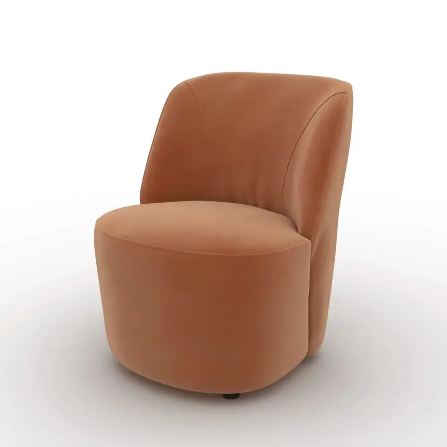 Distinguished CTS Salotti Cocoon lounge chair upholstered in textured terracotta-toned fabric with elegant wooden feet