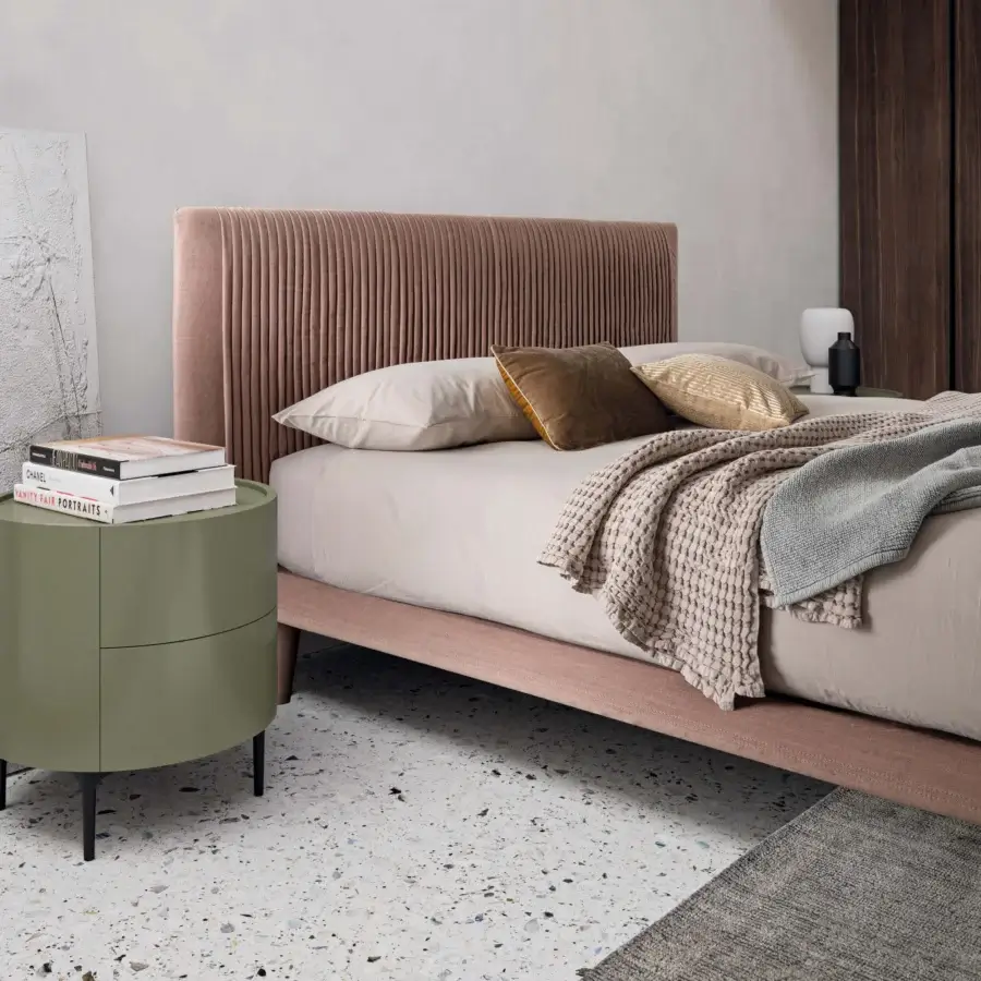 Exceptional Dallagnese Ronda nightstand in muted olive green with a satin finish and integrated drawer
