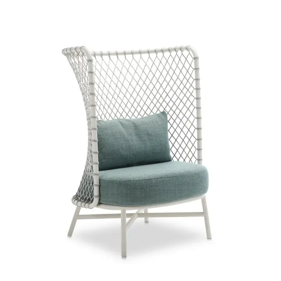 Sophisticated Roberti Rattan Charme relax lounge chair with teal textile and crisp white powder-coated steel frame