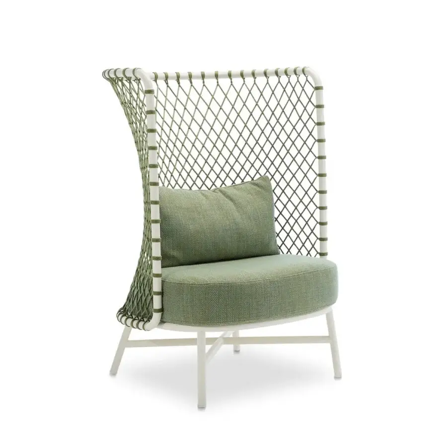 Elegant Roberti Rattan Charme relax lounge chair with muted green Flat Trendyrope and powder-coated 304 steel frame