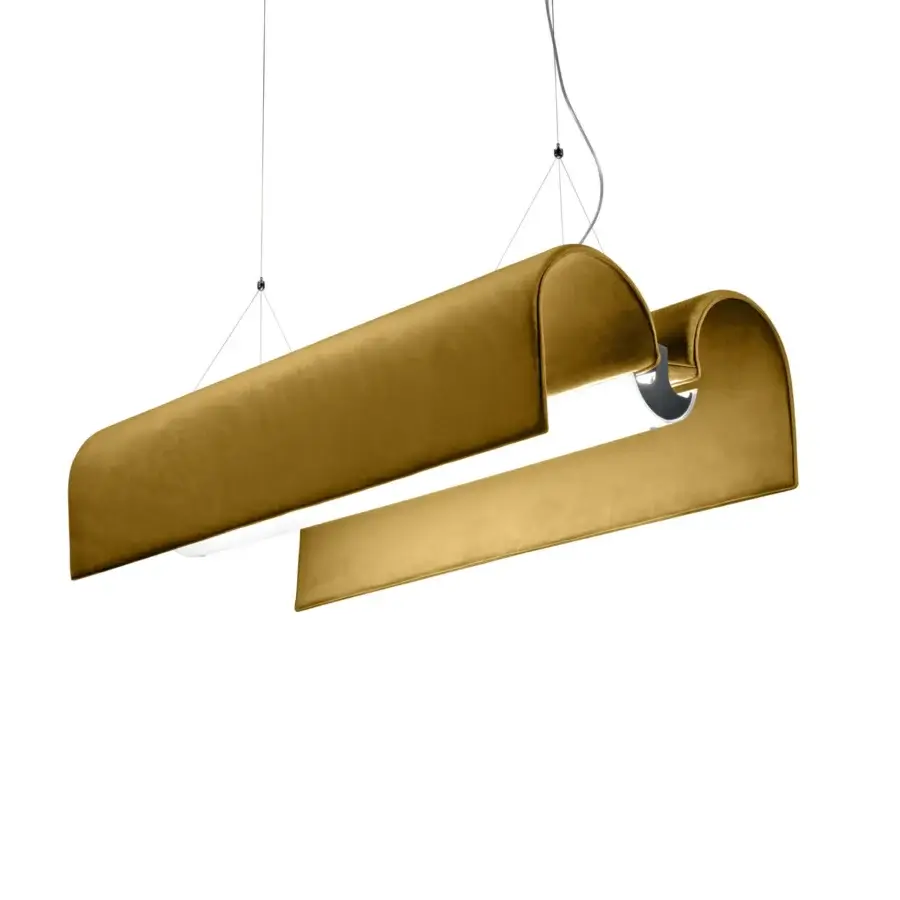 Superior Modo Luce Basilica acoustic suspension lamp with matte black metal, chromed details and plush velvet side elements