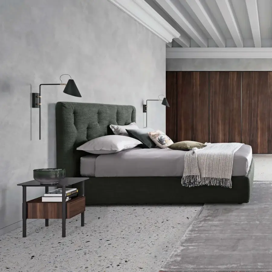 Refined Dallagnese Tepu nightstand built with dark brown wood veneer and sleek black metal framing