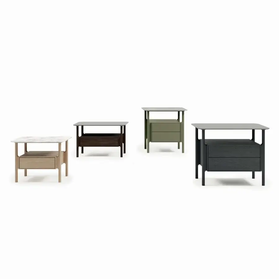 Sophisticated Dallagnese Tepu nightstand with softly shaped solid ash wood and a contrasting satin dark gray finish