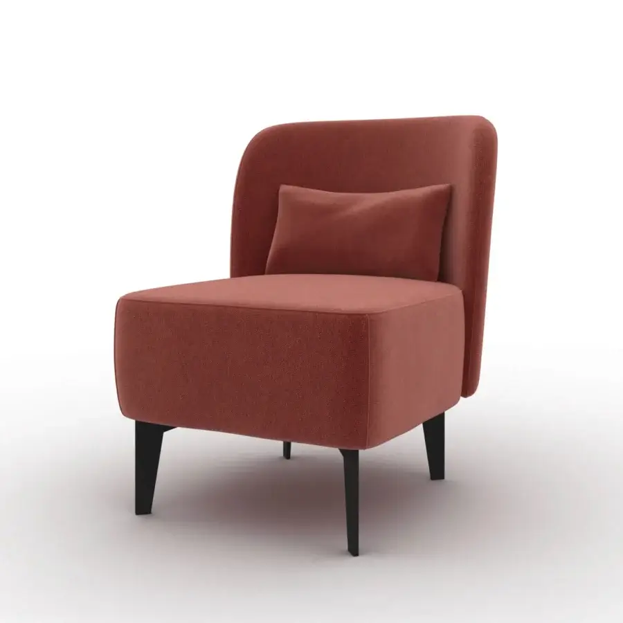 Lavish CTS Salotti Margot lounge chair with terracotta textile upholstery and smoothly finished dark-toned wooden legs