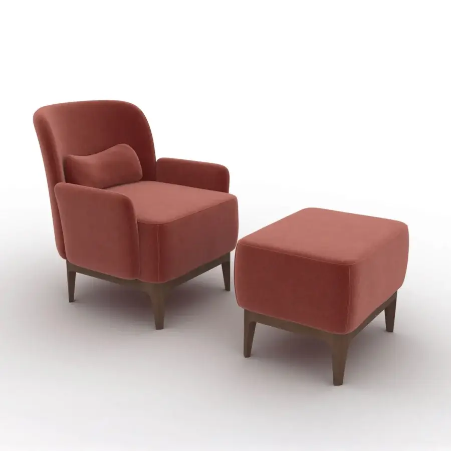 Distinguished CTS Salotti Margot lounge chair with terracotta textured fabric upholstery and subtly tapered wooden legs