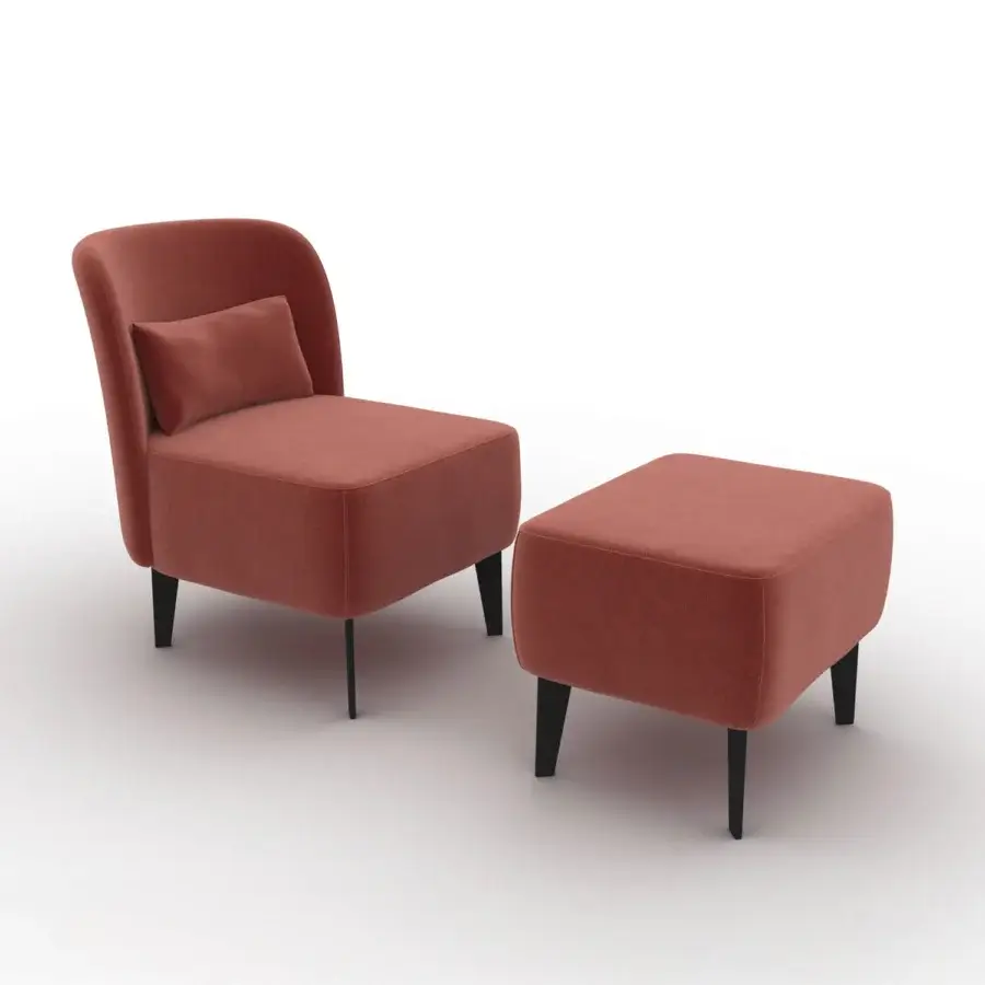 Exceptional CTS Salotti Margot lounge chair with muted terracotta textured textile upholstery and slender dark-toned wooden legs