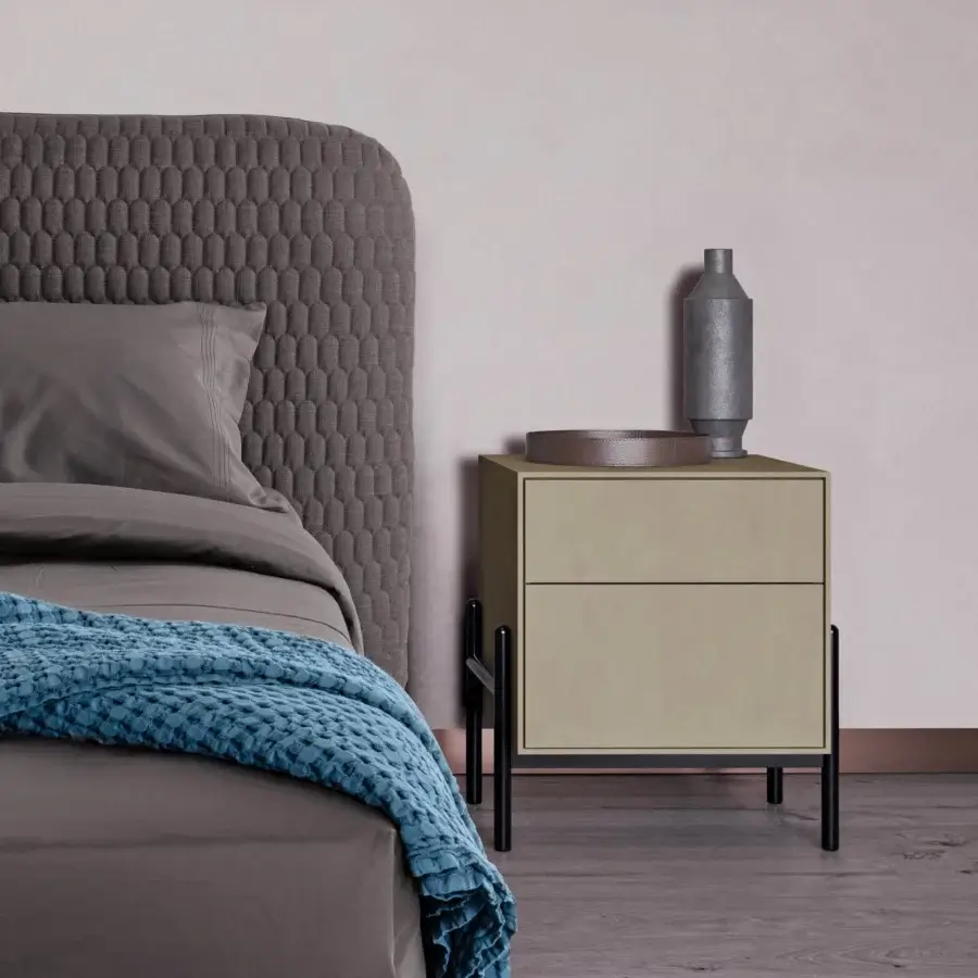 Distinguished Dallagnese Supernova nightstand crafted with light beige matte finish and striking black metal frame