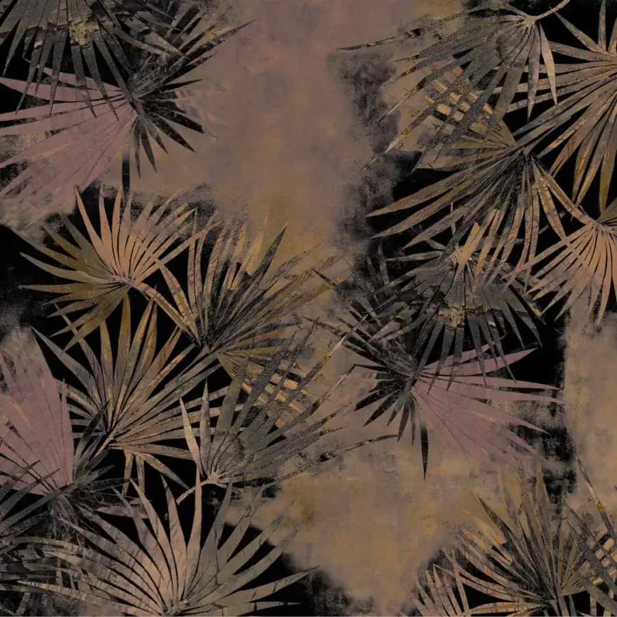Elegant Wall&Decò Evoking wallpaper with artistic botanical pattern in dusky brown, mauve, and gray tones with a refined fabric-effect d.TW Texture finish
