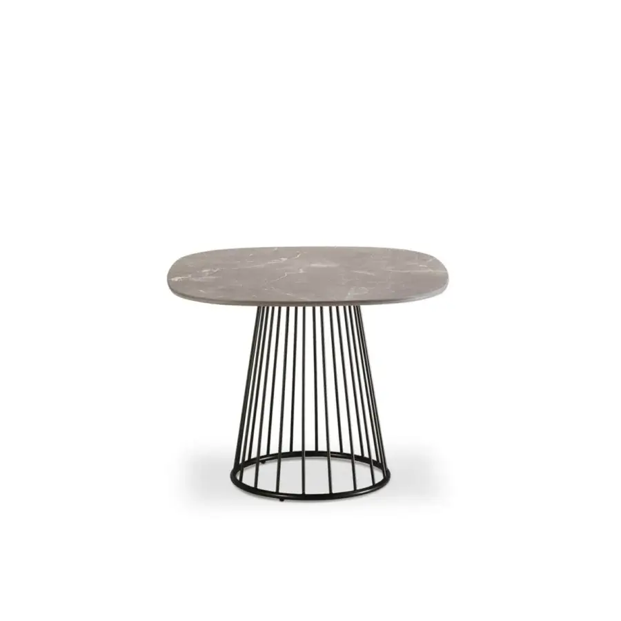 Refined Roberti Rattan Charme side table with cool gray terrazzo top and powder-coated 304 steel base