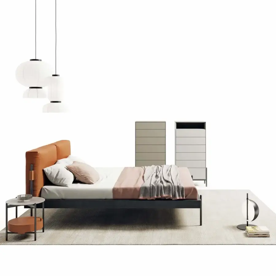 Distinguished Dallagnese Supernova dresser with linear composition and painted metal rod framing in matte beige wood panels
