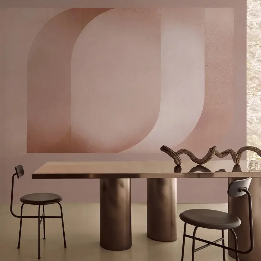 Distinguished Wall&Decò Horus wallpaper with abstract shapes in dusty rose bio-vinyl and a smooth d.SW finish
