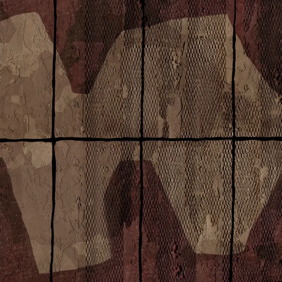 Superior Wall&Decò Incognito wallpaper with weathered wood aesthetic in reddish-brown organic bio-vinyl and textured d.TW finish