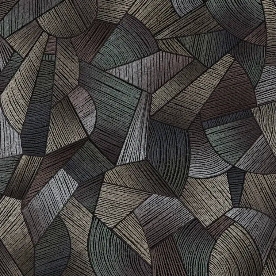 Superior Wall&Decò Long Tale wallpaper with earthy grays and browns, crafted in organic bio-vinyl with a d.TW fabric-effect finish