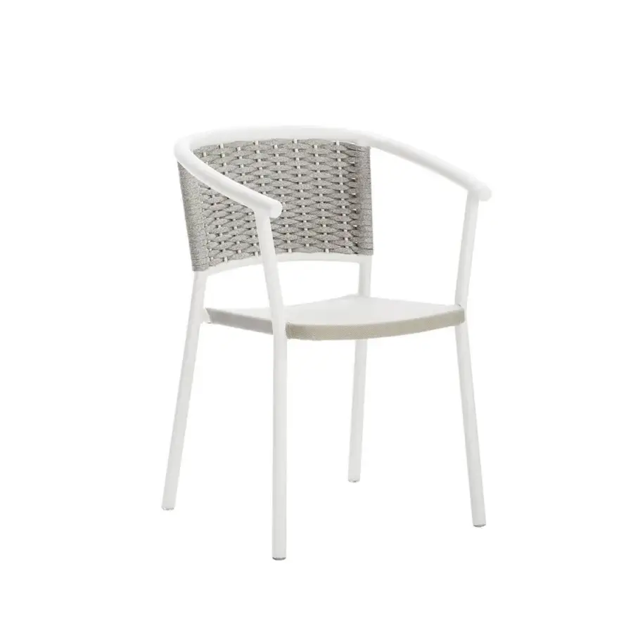 Superior Roberti Rattan Lipari armchair with woven Oval Seaprope and powder-coated aluminum in white and grey