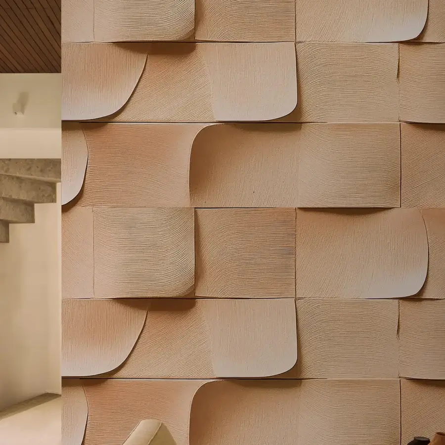 Lavish Wall&Decò Scaglie wallpaper showcases a subtly three-dimensional wood-inspired texture in earthy beige with a d.TW finish