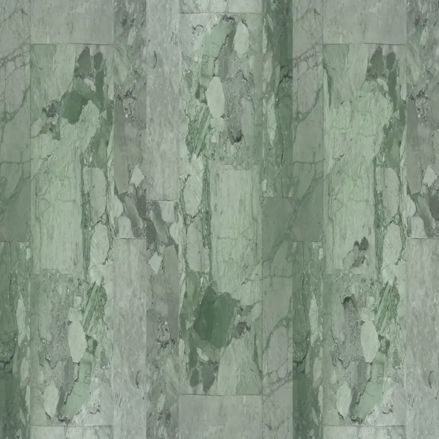 Distinguished Wall&Decò Beige Allure wallpaper with a large-scale stone effect in desaturated green hues and d.SW d.ecodura™ Sand texture