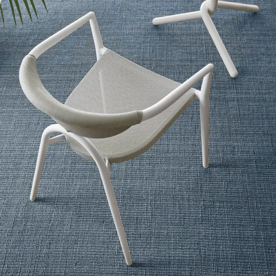 Exceptional Roberti Rattan Maratea armchair crafted with Imo Tensiline elements and a powder-coated aluminum frame in white and light gray