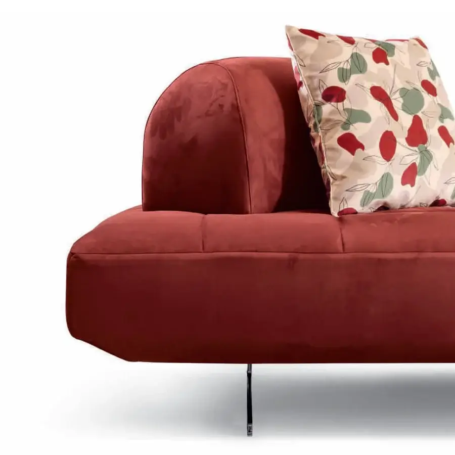 Superior CTS Salotti Ikon chaise lounge upholstered in plush reddish-brown textile with quilted grid and chrome metal legs